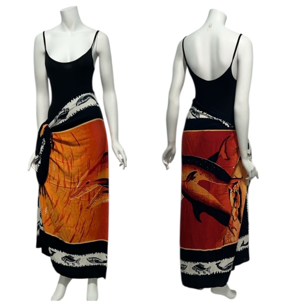 NWOT Y2K Ocean Scene Dolphin Fish Self Tie Sarong Swim Cover Up